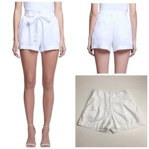 NWT L'AGENCE White HILLARY Paperbag Waist Linen Shorts